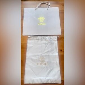 Versace Satin Drawstring DustBag Travel Storage 13.5”H x 10”W & Shopping Bag Set